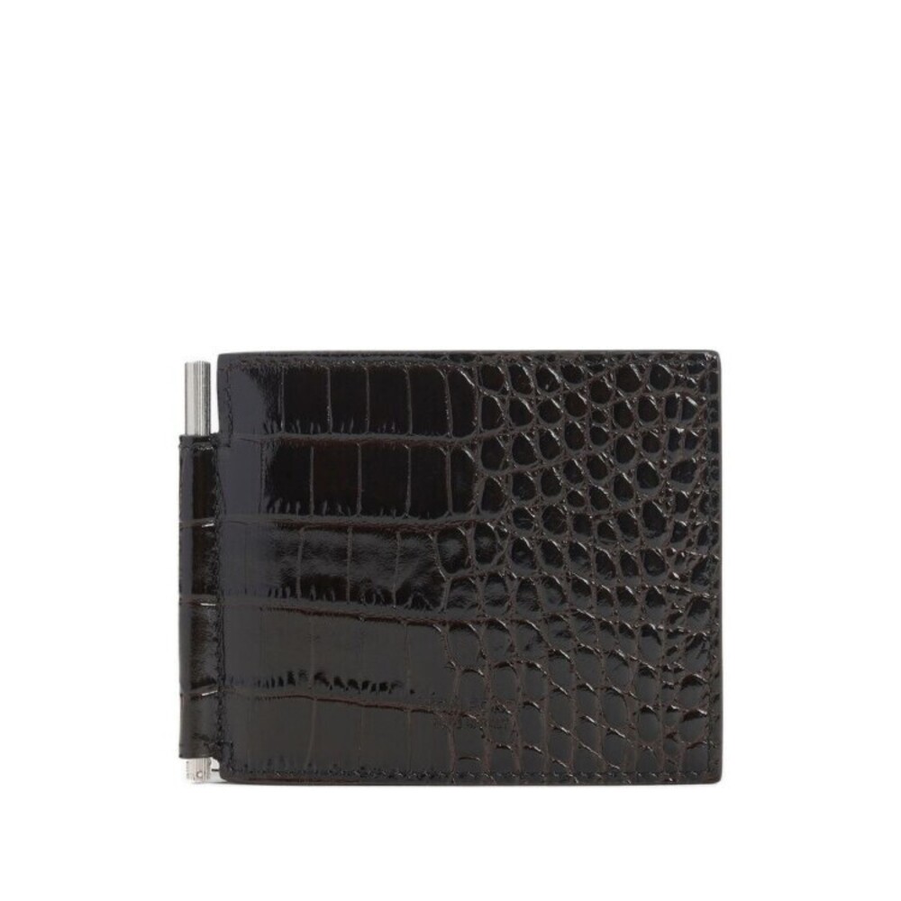Tom Ford Crocodile-Print Leather Bi-Fold Wallet With Tone-On-Tone Logo - NWT